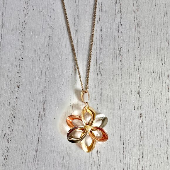 10K Italy GCJ Flower Pen necklace, Tri-color Gold Blossom Pendant Necklace,All Products : American Fashion Style Bags On Sale